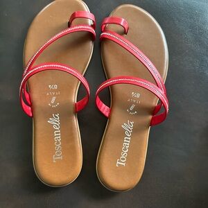 Red and Brown Slide Sandals with Cushioned Insole